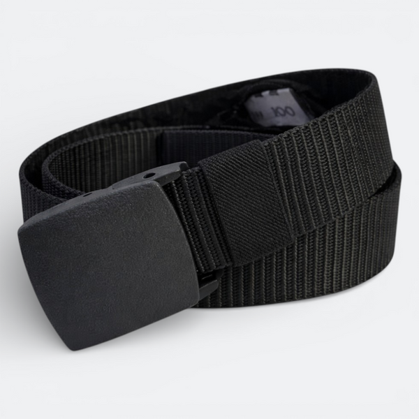 AïtaVia black nylon travel belt with hidden zippered pocket and plastic buckle. Ideal for discreetly carrying money and documents.
