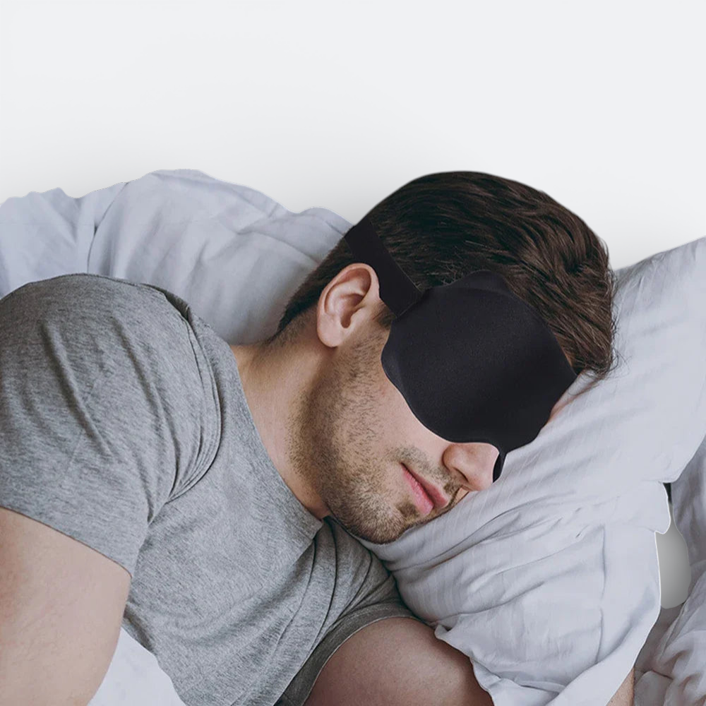 AïtaVia black padded sleep mask for comfortable travel and blocking light. Adjustable strap for a secure fit.