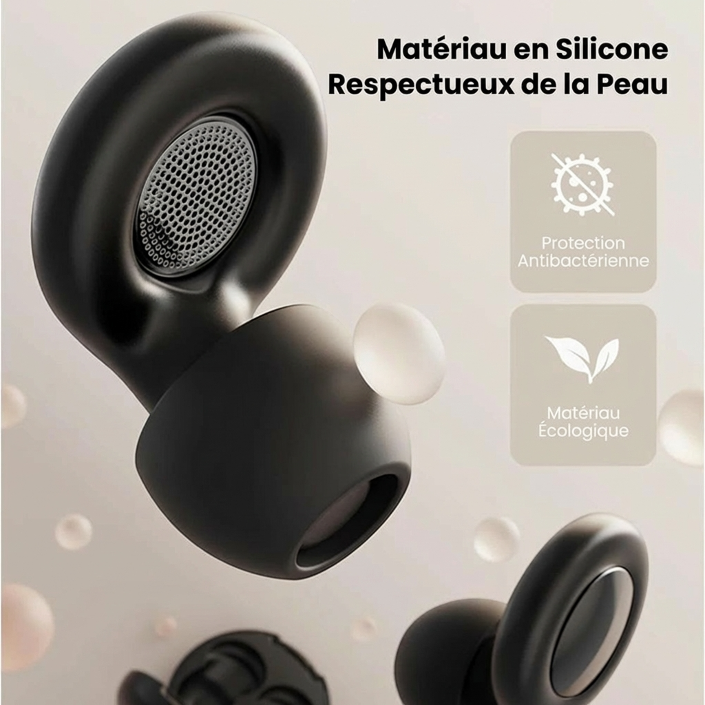 AïtaVia black silicone earplugs with antibacterial and eco-friendly material, ideal for sleep and swimming.