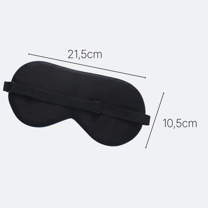 AïtaVia black silk sleep mask with adjustable elastic strap for travel and comfortable sleep.