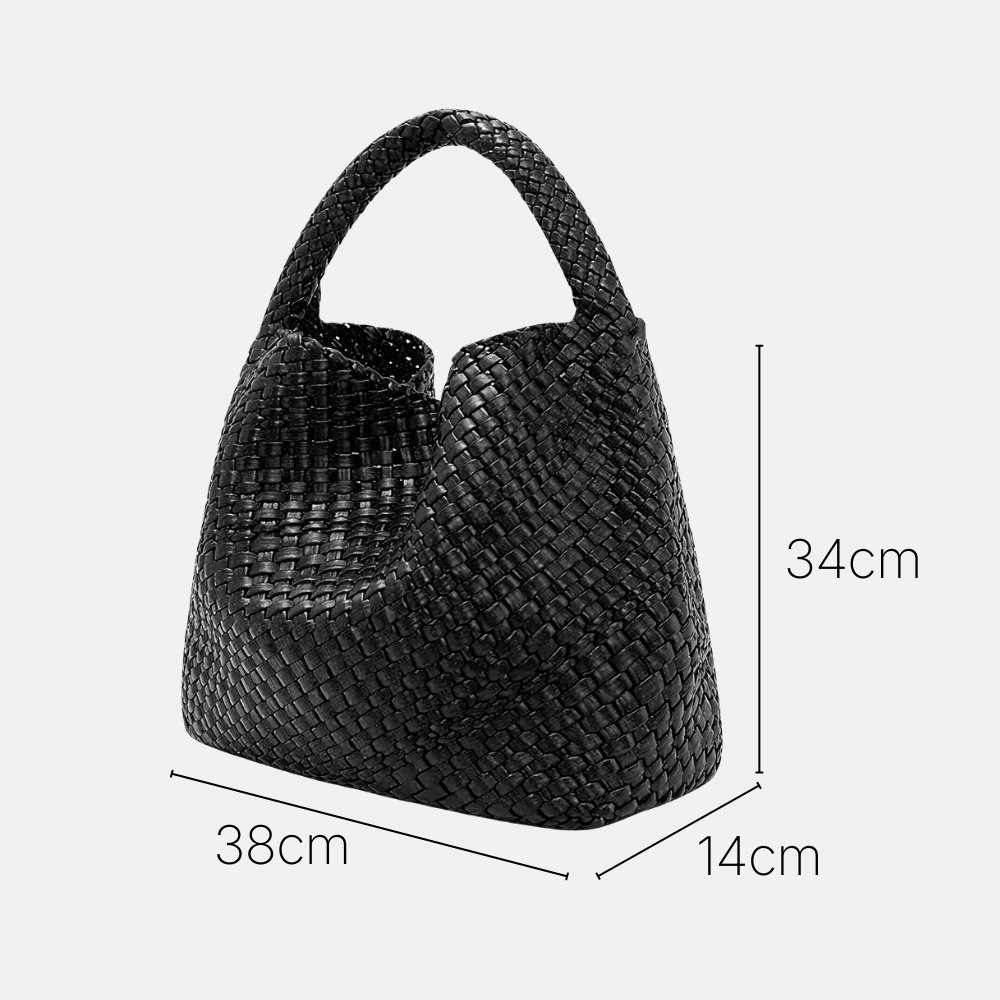 AïtaVia black woven leather large hobo handbag with braided handle. Spacious and stylish for travel.