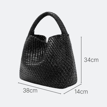 AïtaVia black woven leather large hobo handbag with braided handle. Spacious and stylish for travel.