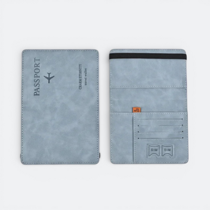 AïtaVia light blue passport holder for men, made of faux leather, with card slots and RFID protection.