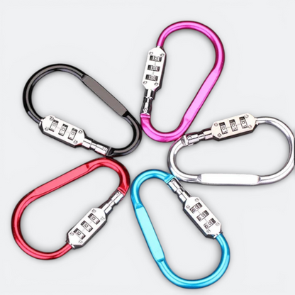 AïtaVia carabiner luggage locks in black, pink, silver, red, and blue with 3-digit combination locks.