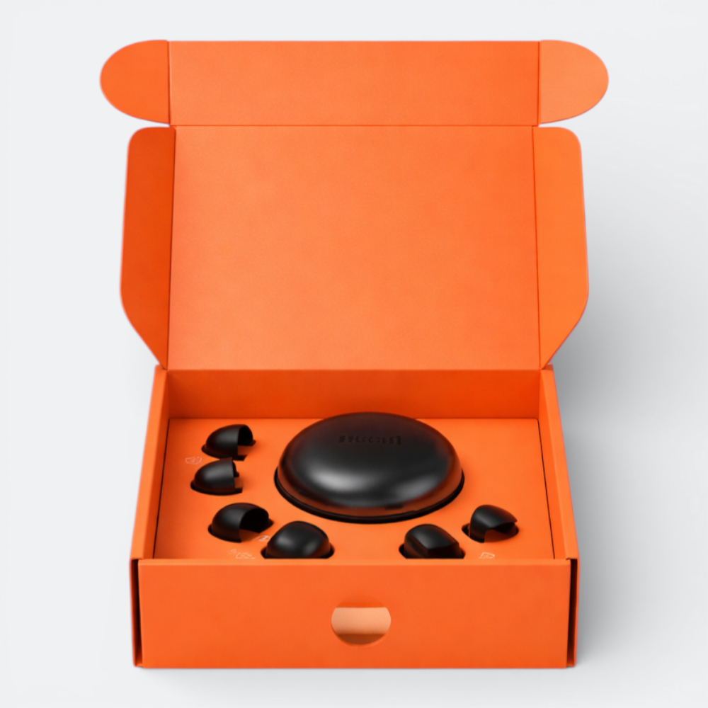 AïtaVia comfortable earplugs in a black case with multiple ear tip sizes, presented in an orange box.