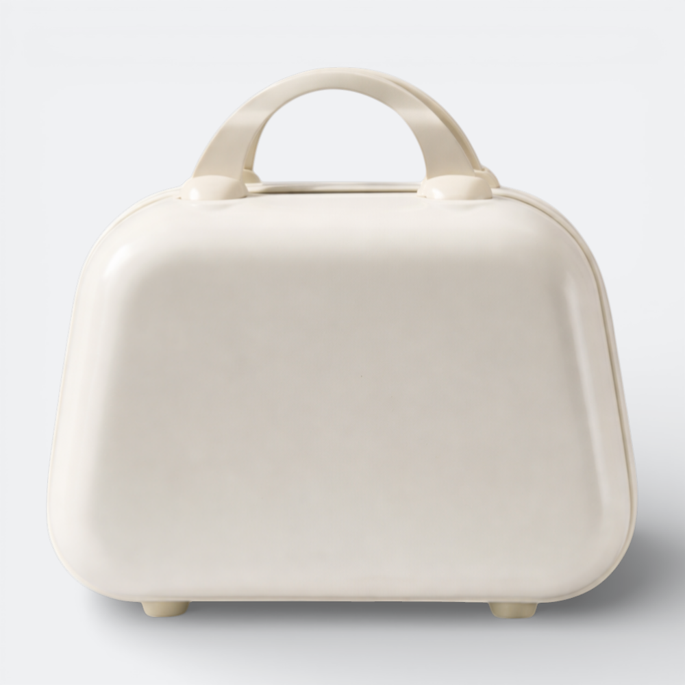 AïtaVia cream cosmetic handbag with a rounded shape and top handle. Ideal for makeup organization.
