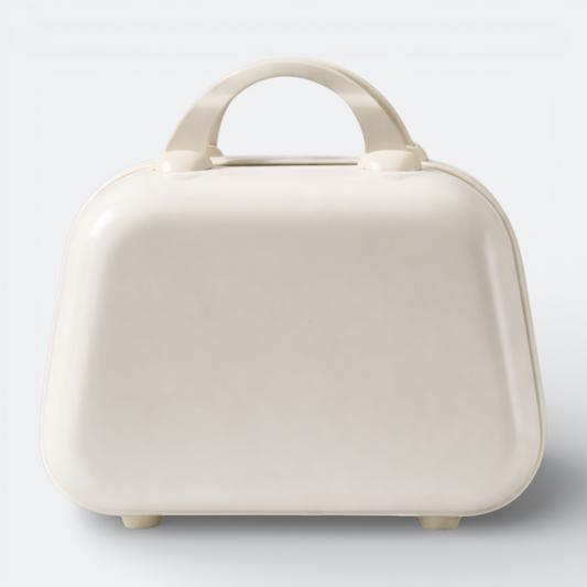 AïtaVia cream cosmetic handbag with a rounded shape and top handle. Ideal for makeup organization.