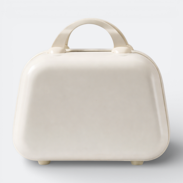 AïtaVia cream cosmetic handbag with a rounded shape and top handle. Ideal for makeup organization.