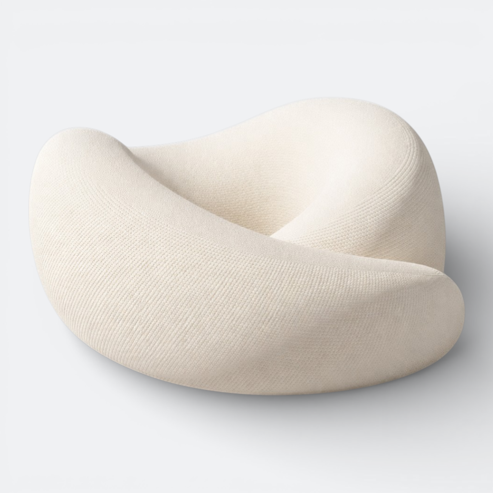 AïtaVia cream knit travel neck pillow, ergonomic design for comfortable journeys.
