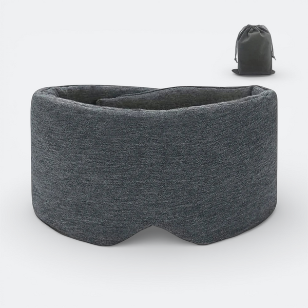 AïtaVia dark grey soft fabric sleep mask with a contoured design for total light blockage. Includes a drawstring pouch.