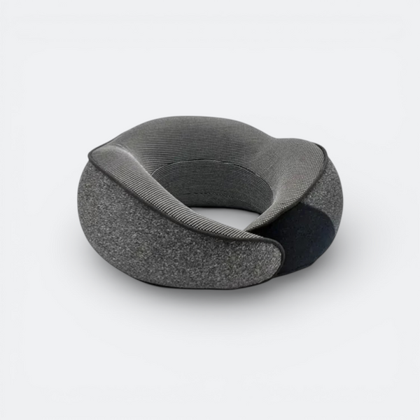 AïtaVia grey ergonomic travel neck pillow with textured fabric and a contoured design for comfortable support.