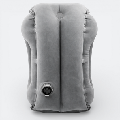 AïtaVia grey inflatable travel pillow with a soft, velvety texture and adjustable valve for comfort on the go.