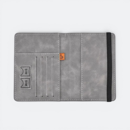 AïtaVia grey faux leather passport holder with card slots and RFID protection tag.