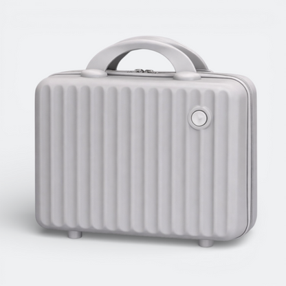 AïtaVia grey petite makeup vanity case with ribbed texture and top handle. Ideal for travel.
