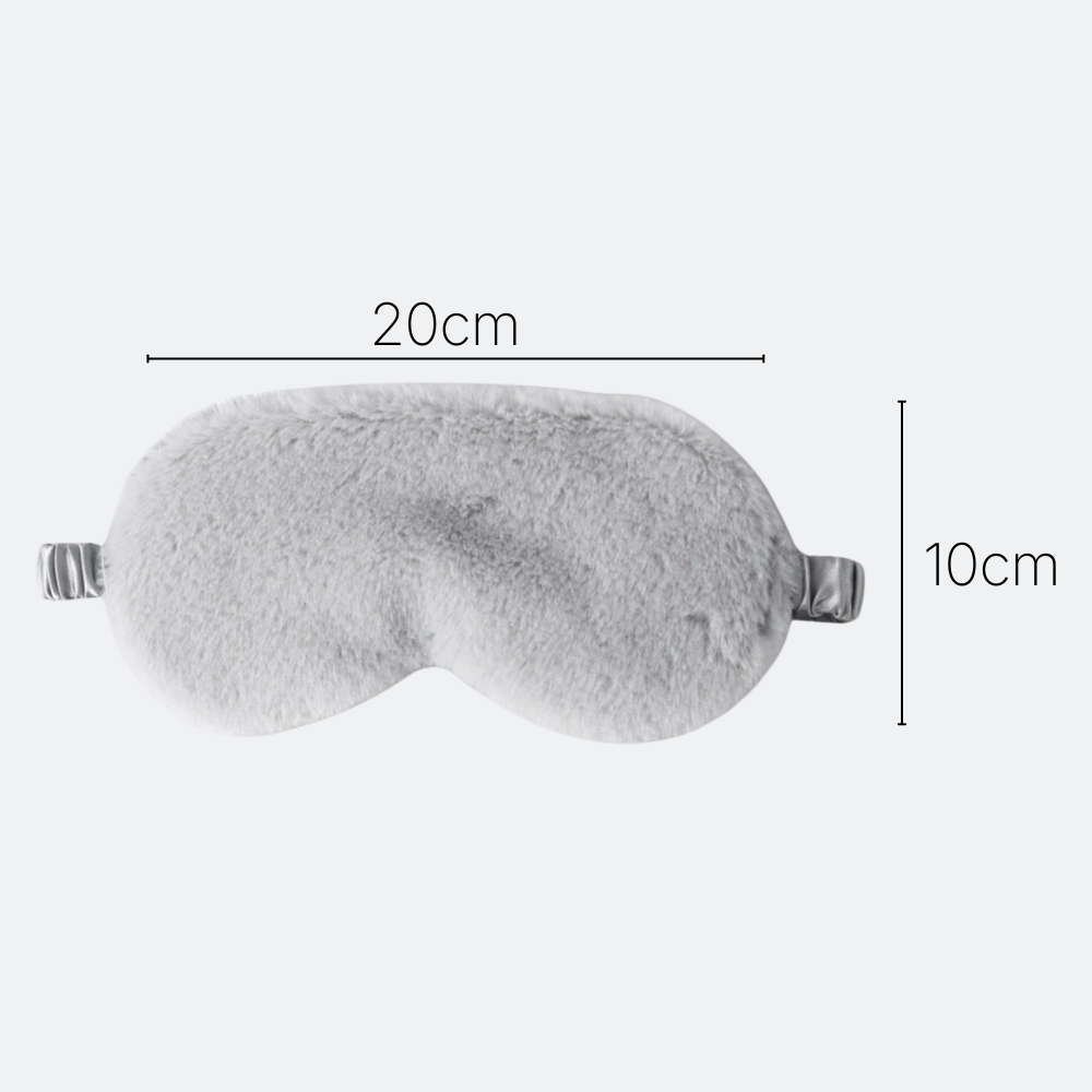 AïtaVia light grey plush sleep mask, soft and comfortable for travel, 20cm x 10cm.