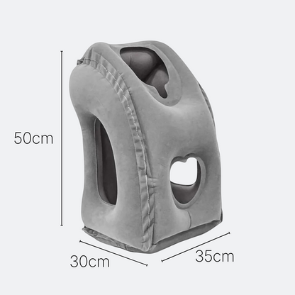 AïtaVia grey inflatable travel pillow with ergonomic support for neck and head, ideal for planes, trains, and cars.
