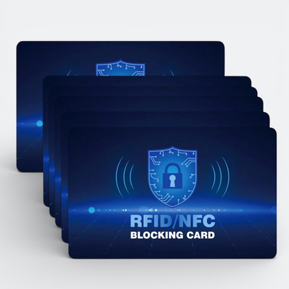 AïtaVia RFID/NFC blocking card with a blue shield and lock icon, protecting against electronic theft.