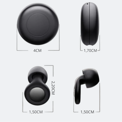 AïtaVia black silicone earplugs for sleep, swimming, and noise reduction. Ergonomic design.