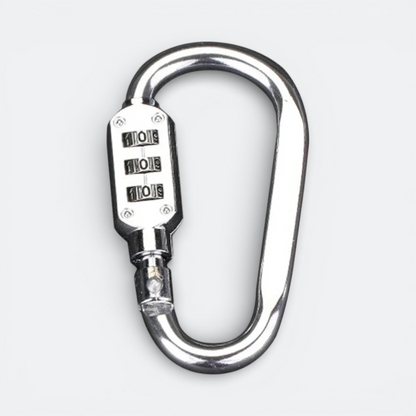 AïtaVia silver carabiner luggage lock with 3-digit combination lock for travel security.