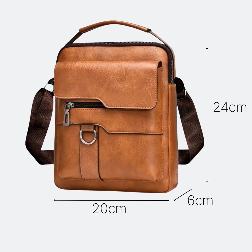 AïtaVia men's vintage brown faux leather crossbody bag with multiple pockets and adjustable strap.