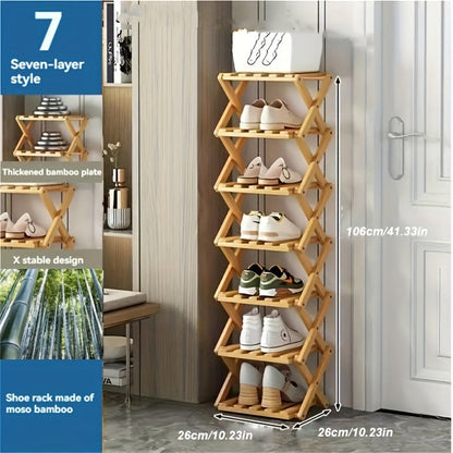 Meuble à chaussures en bambou pliable, étagère à plusieurs niveaux