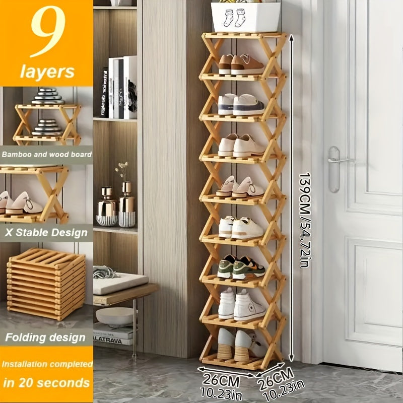 Meuble à chaussures en bambou pliable, étagère à plusieurs niveaux