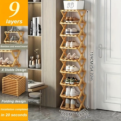 Meuble à chaussures en bambou pliable, étagère à plusieurs niveaux