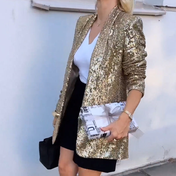 Blazer à Paillettes Dorées pour Femmes | Élégance Scintillante