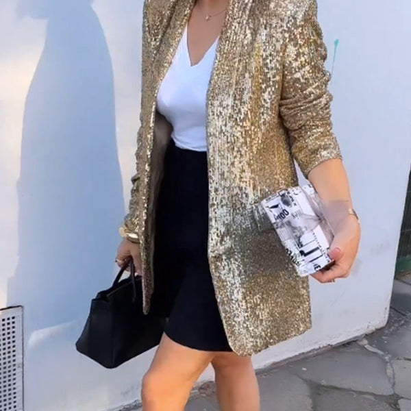 Blazer à Paillettes Dorées pour Femmes | Élégance Scintillante