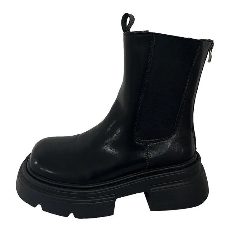 Bottines Noires à Talon Carré en Simili Cuir pour Femmes
