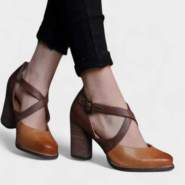 Chaussures à Talon Épais Croisé pour Femmes – Élégance Rétro