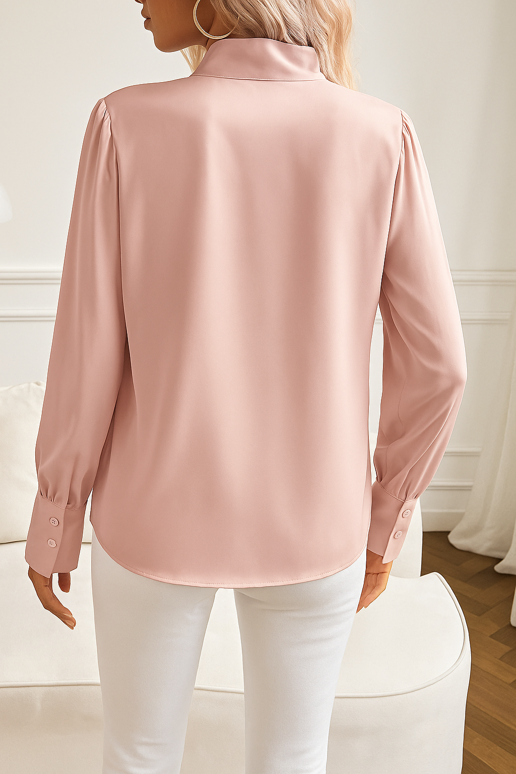 Chemisier Élégant Femme Col Nœud Manches Longues