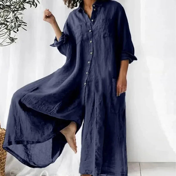 Combinaison Ample Boutonnée Femme à Jambes Larges – Confort et Style
