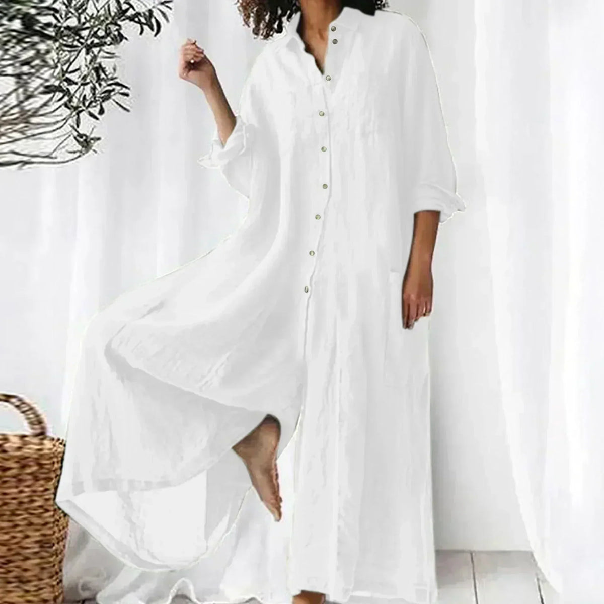 Combinaison Ample Boutonnée Femme à Jambes Larges – Confort et Style