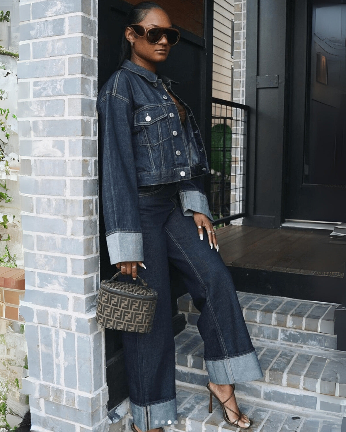 Ensemble Deux Pièces Femme : Veste et Pantalon Long en Denim Chic