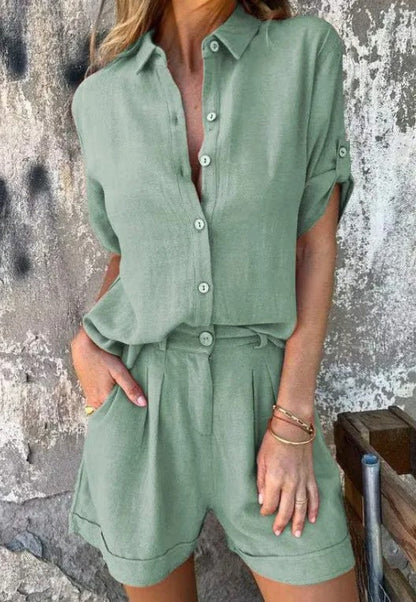 Ensemble Femme Décontracté Chemise & Short Chic – Tenue Été Légère