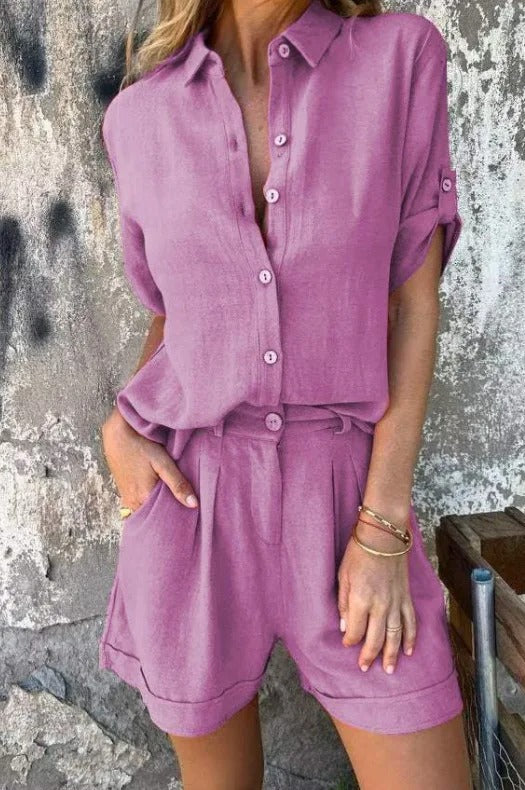 Ensemble Femme Décontracté Chemise & Short Chic – Tenue Été Légère