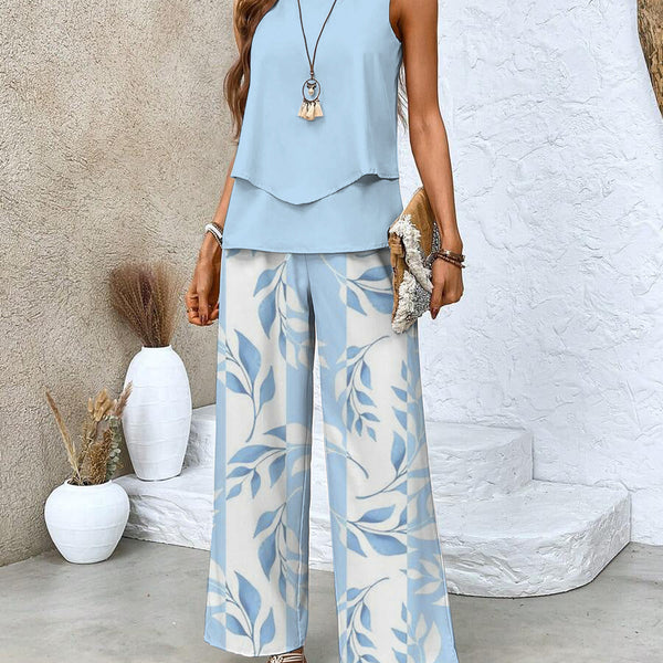 Ensemble Ghislaine Femme - Élégant Floral et Pantalon Confortable