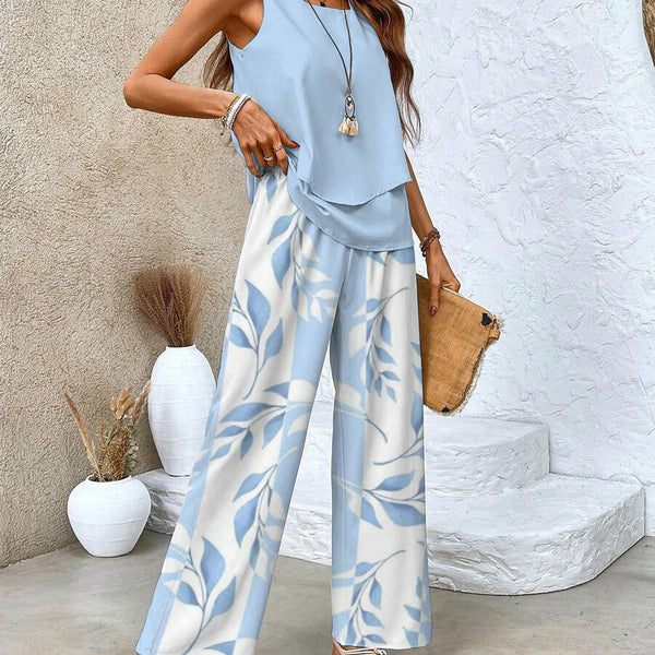 Ensemble Ghislaine Femme - Élégant Floral et Pantalon Confortable