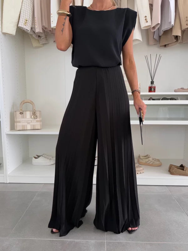 Ensemble Plissé Élégant Femme 2 Pièces – Confort Tendance & Polyvalent