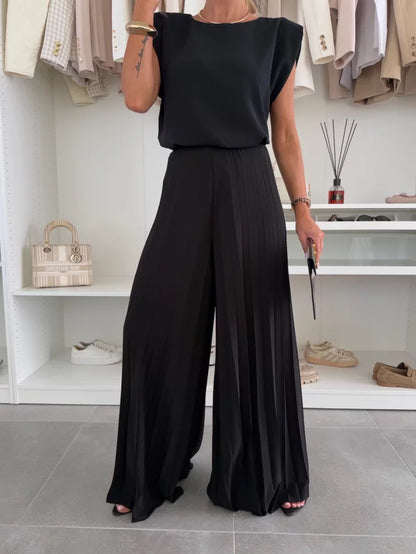 Ensemble Plissé Élégant Femme 2 Pièces – Confort Tendance & Polyvalent