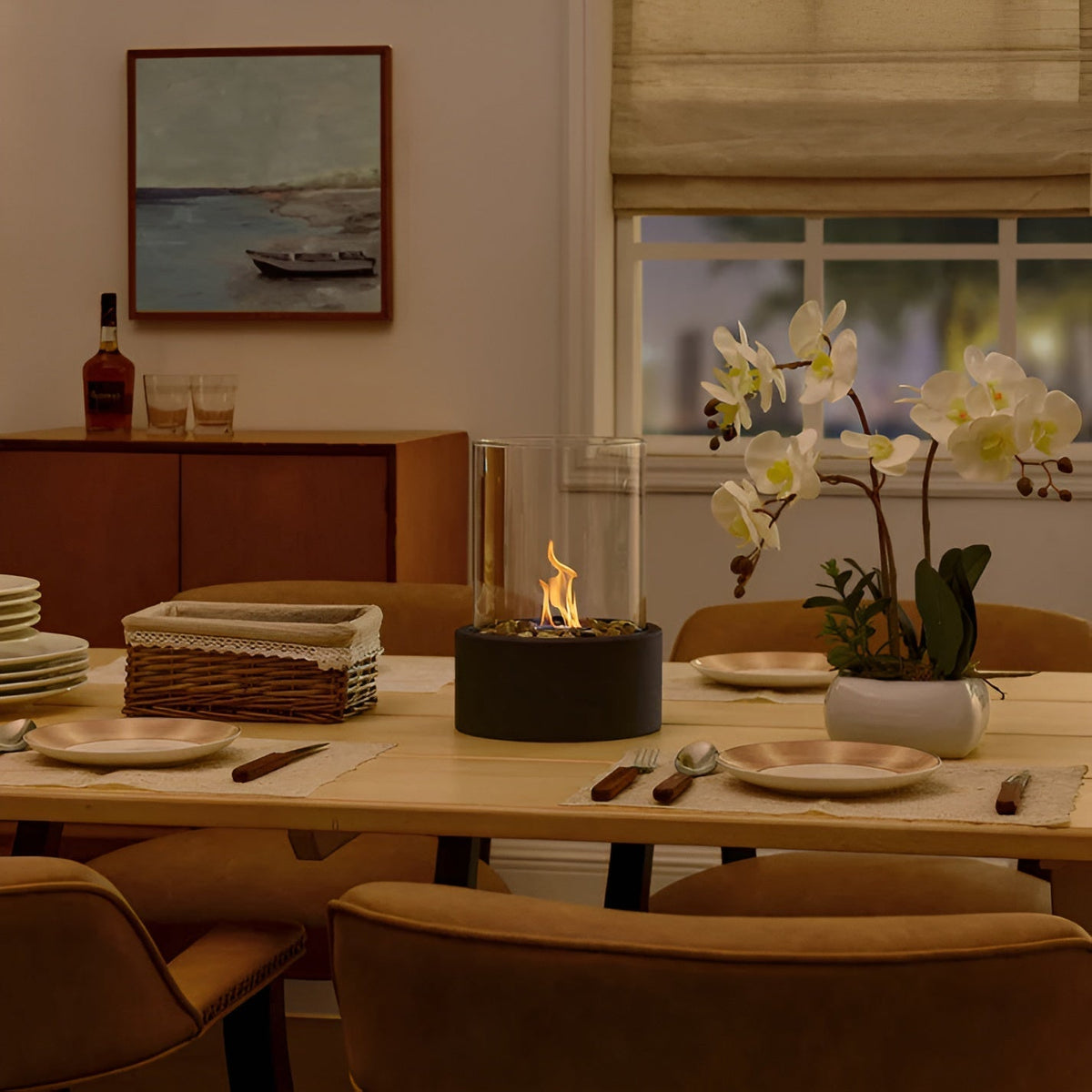 Foyer de Table SleekFlame – Ambiance Moderne et Chaleureuse