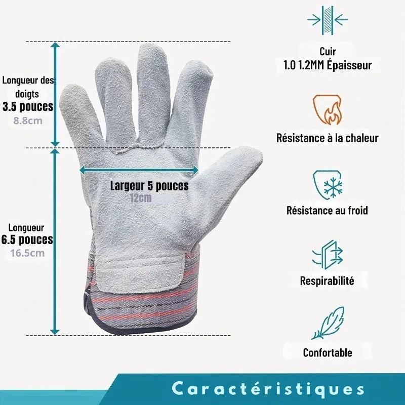 Gants de Travail Unisexe en Cuir pour Protection Maximale