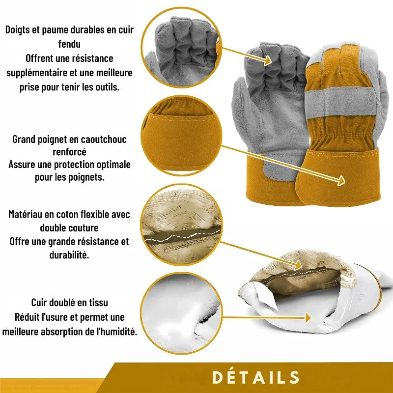 Gants de Travail Unisexe en Cuir pour Protection Maximale
