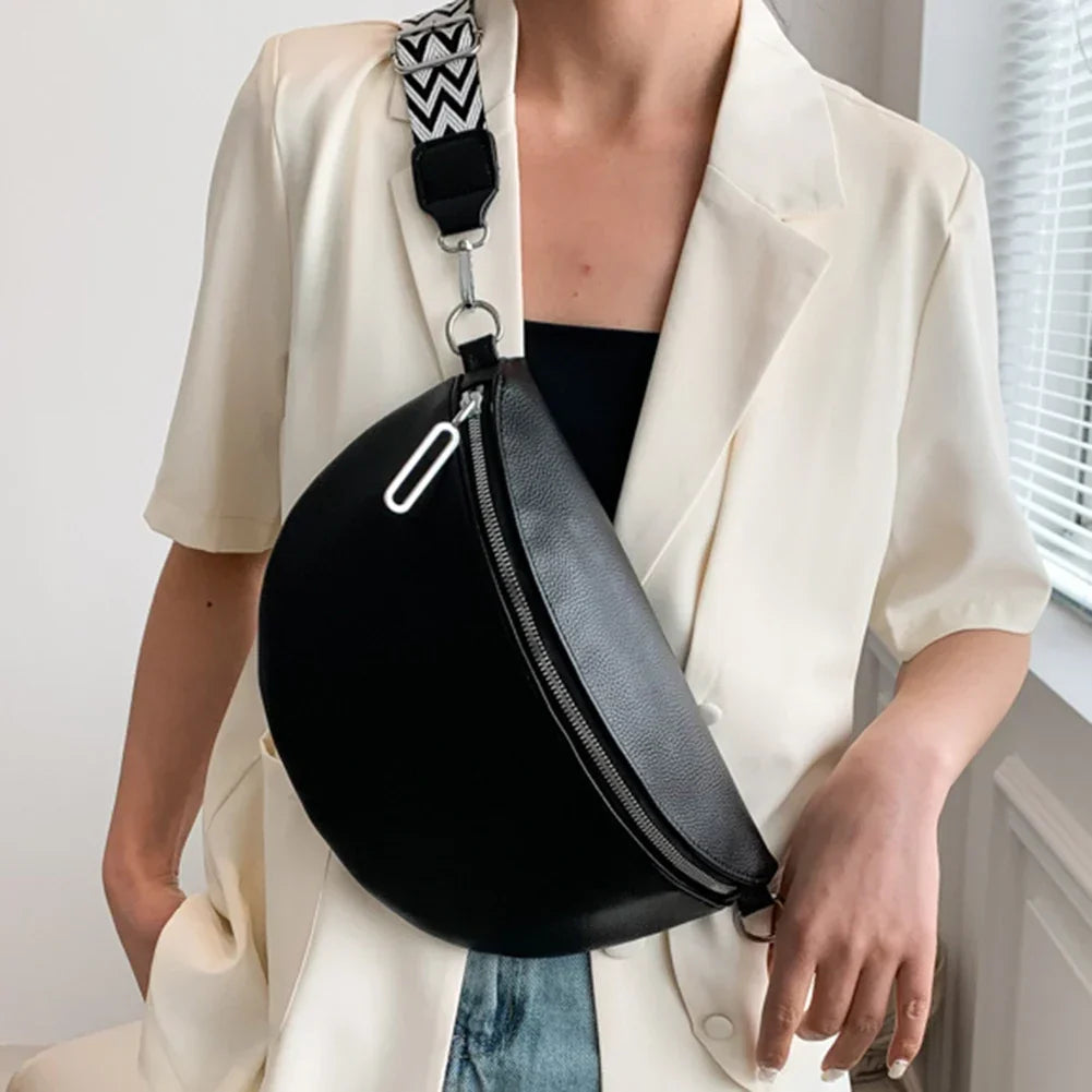 Grand Sac Banane Femme Élégant en Similicuir Noir