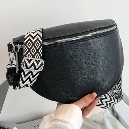 Grand Sac Banane Femme Élégant en Similicuir Noir