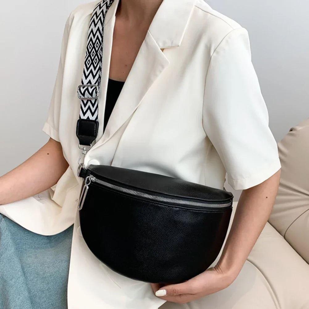 Grand Sac Banane Femme Élégant en Similicuir Noir