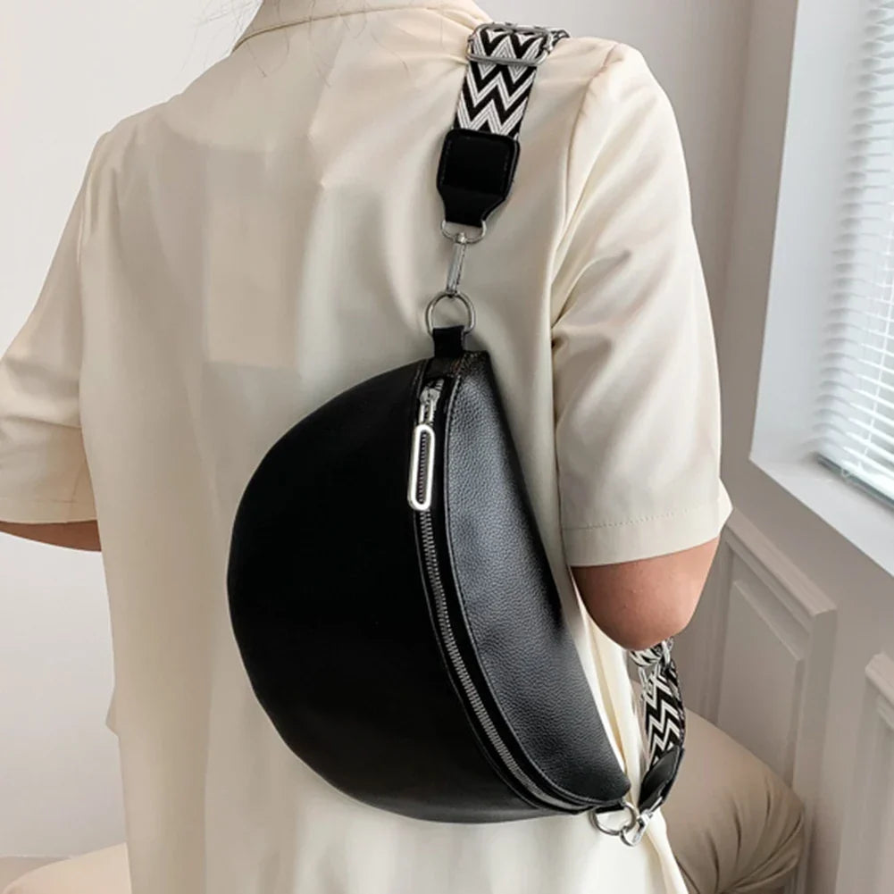 Grand Sac Banane Femme Élégant en Similicuir Noir