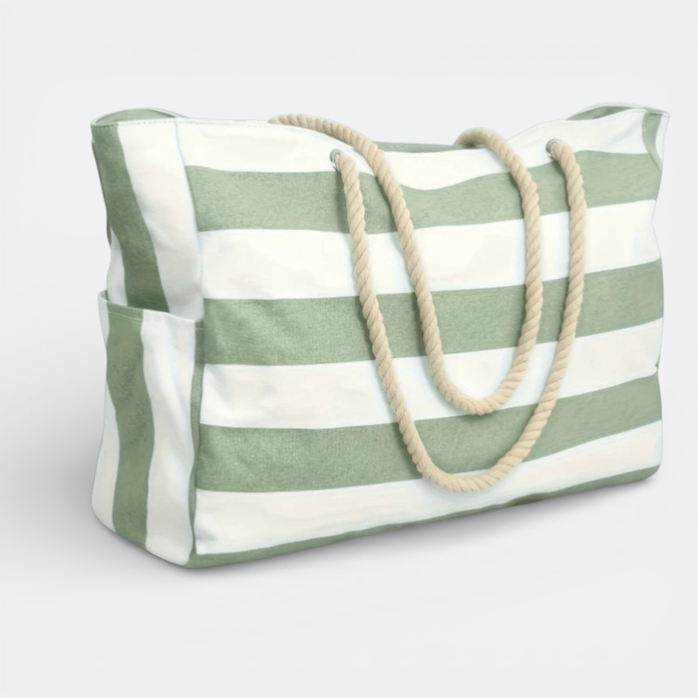 Grand Sac de Plage Pliable Rayures Noir Blanc - | AïtaVia