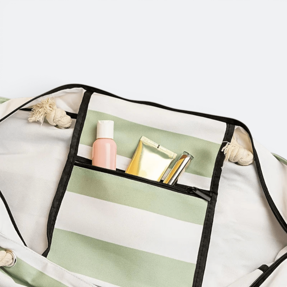 Grand Sac de Plage Pliable Rayures Noir Blanc - | AïtaVia